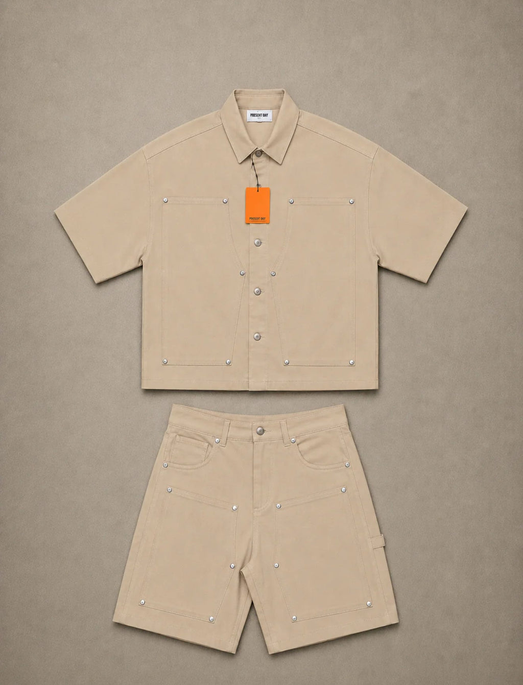 Coordinato Camicione e Jorts Beige Uomo – Made in Italy