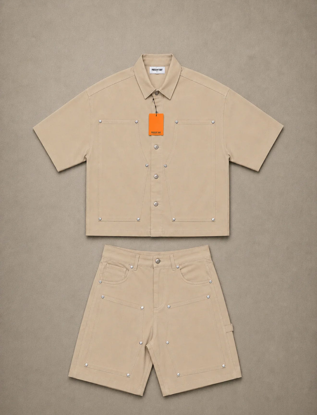 Coordinato Camicione e Jorts Beige Uomo – Made in Italy