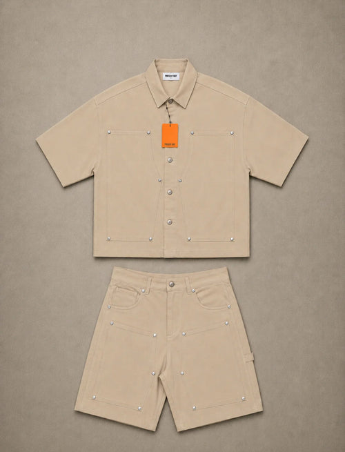 Coordinato Camicione e Jorts Beige Uomo – Made in Italy