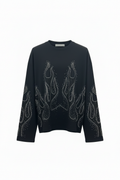 Ghost Mannequin Longsleeve Nera Fiamme Strass Boxy DSTR11