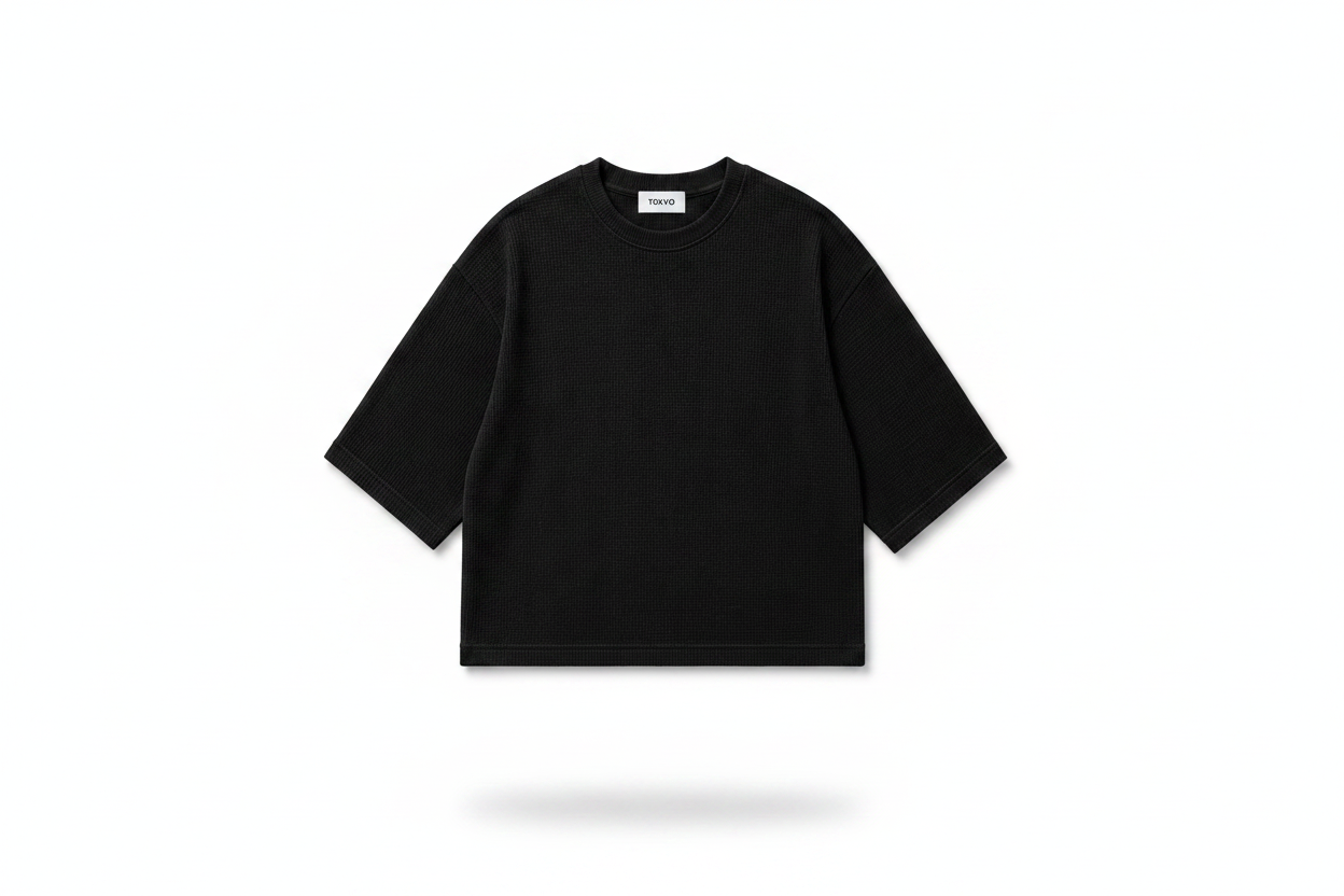 T-Shirt Waffle Crop Nera Uomo