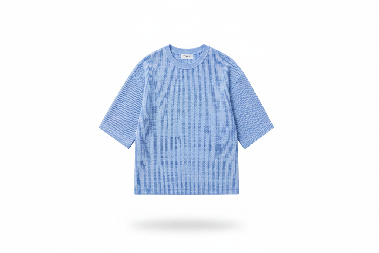 T-Shirt Waffle Oversize Celeste Uomo