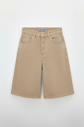 jorts denim beige sabbia uomo vita alta silhouette ad a orlo grezzo ghost mannequin sfondo bianco made in italy distrettoundici