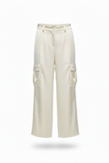 pantalone cargo satin bianco panna donna vita alta wide leg ghost mannequin sfondo bianco made in italy distrettoundici