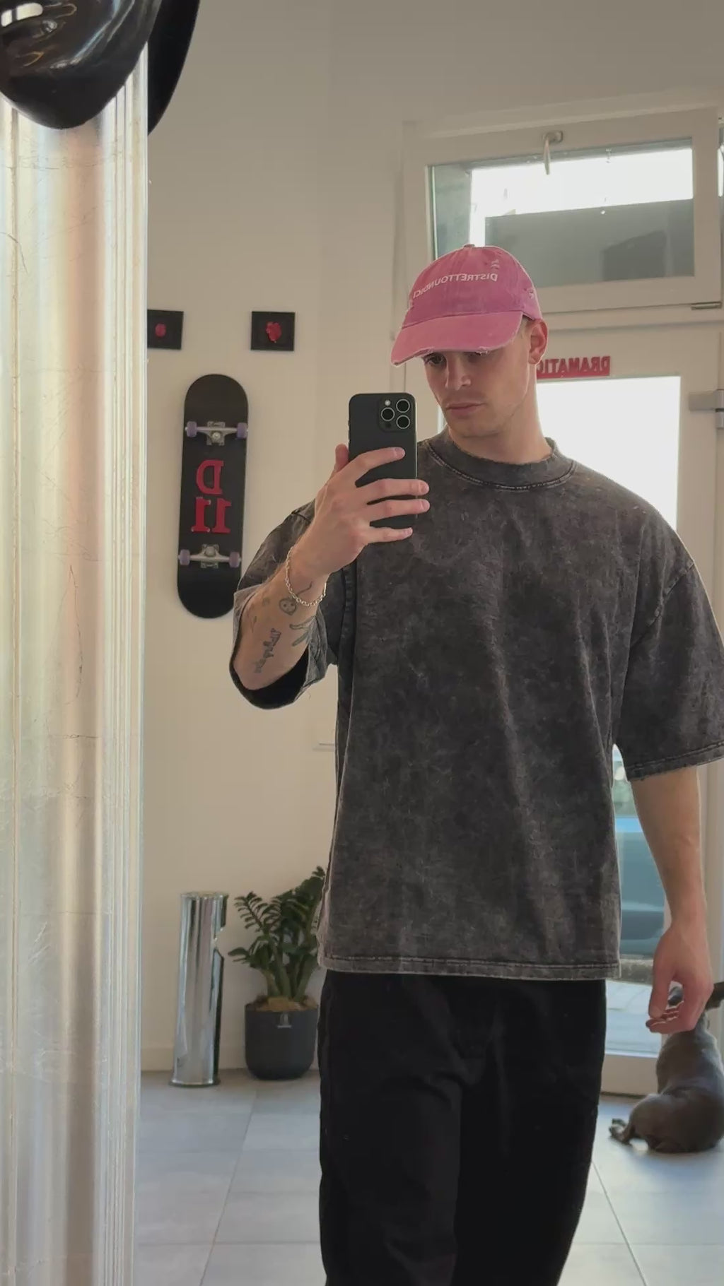 T-Shirt Oversize Stone Wash Grigio Scuro Uomo