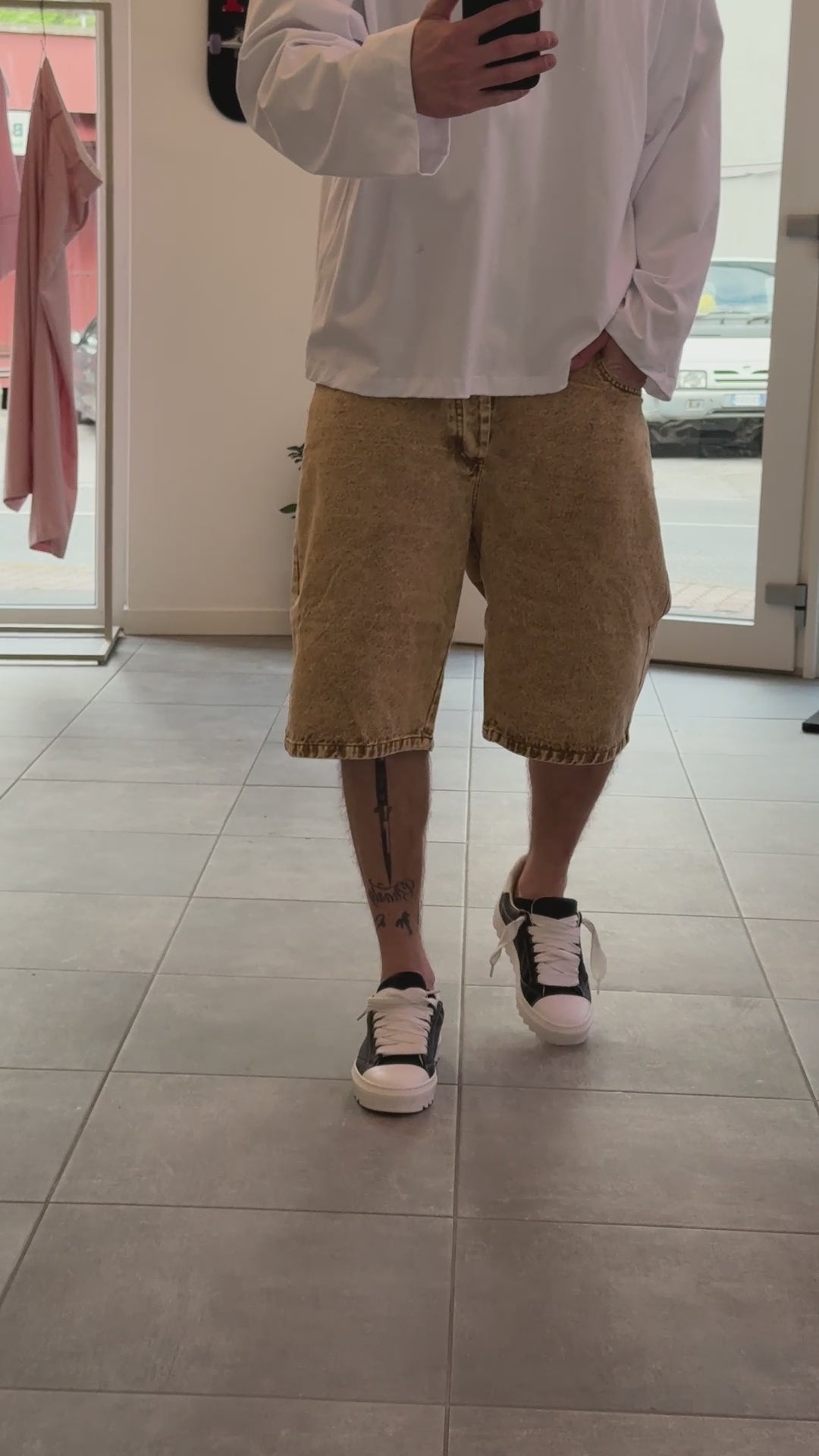 Jorts Denim Beige Acid Wash Uomo