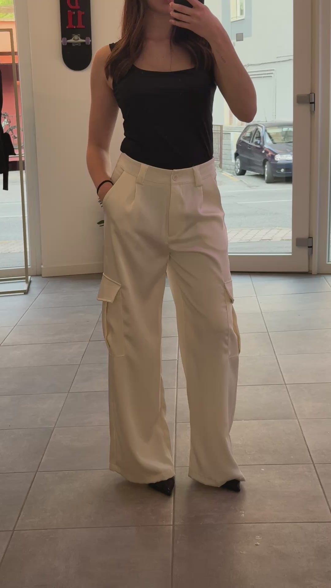 Pantalone Cargo Satin Bianco Donna