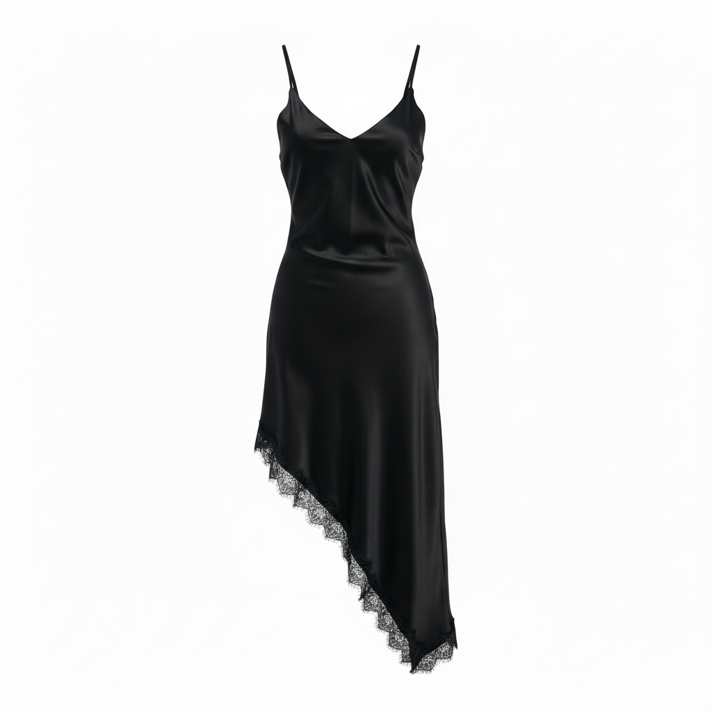 Slip dress nero obliquo ghost mannequin